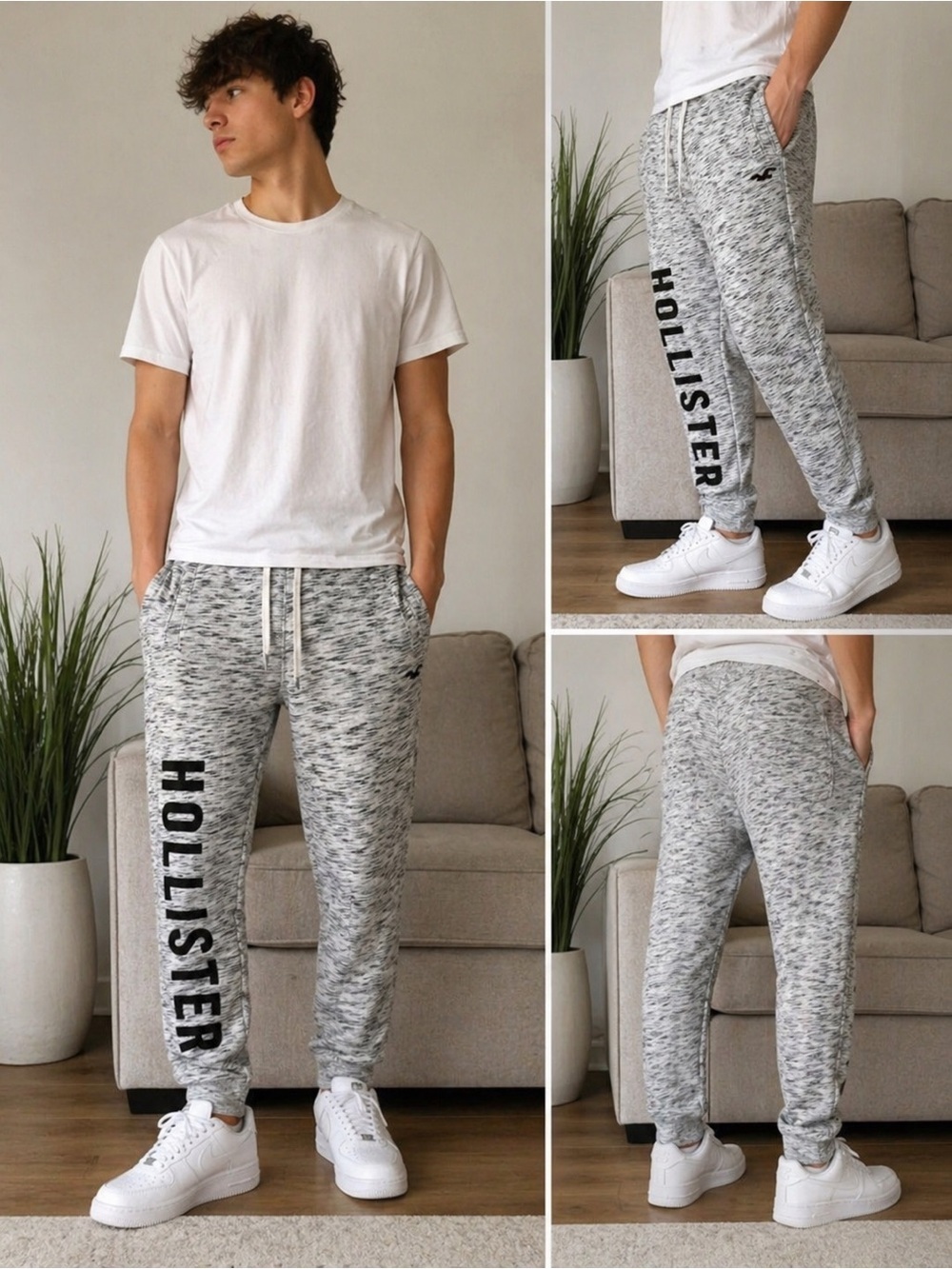 Hollister Gray Logo Joggers S Slim Fit Sweatpants Y2K Athleisure